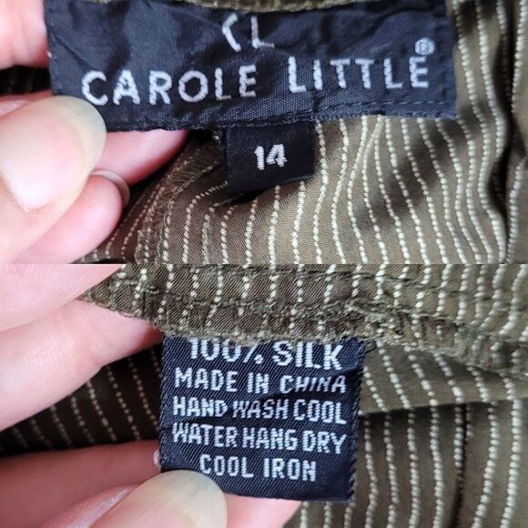 Vintage 90s High-rise Silk‎ Pants 14 Green Pinstriped Pleated Tapered - Picture 3 of 11